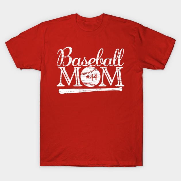 Vintage Baseball Mom #44 Favorite Player Biggest Fan Number Jersey T-Shirt by TeeCreations